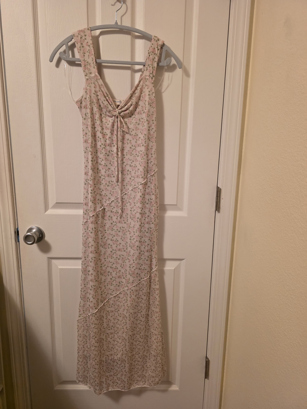 See You Monday Pale Pink Floral Maxi Dress with Tie Front